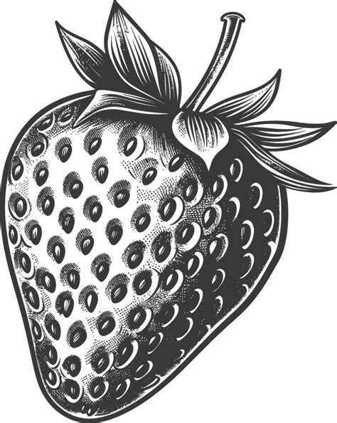 Detailed black and white line drawing of a single strawberry 47497666 ...