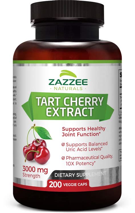 Zazzee Tart Cherry Extract Capsules 200 Count 3000 Mg Strength Potent 10 1 Extract Over 6