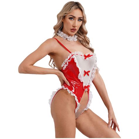 Womens Halloween Sexy Maid Cosplay Costume Lingerie Set Lace Bodysuit