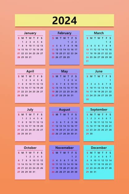 Premium Photo | Multicolored monthly calendar template in minimalist style for 2024 vertical ...