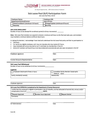 Fillable Online Jsu Sick Leave Pool SLP Participation Form Fax Email