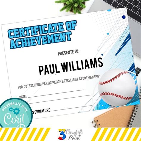 Editable Baseball Award Certificate End Of Season Baseball Awards