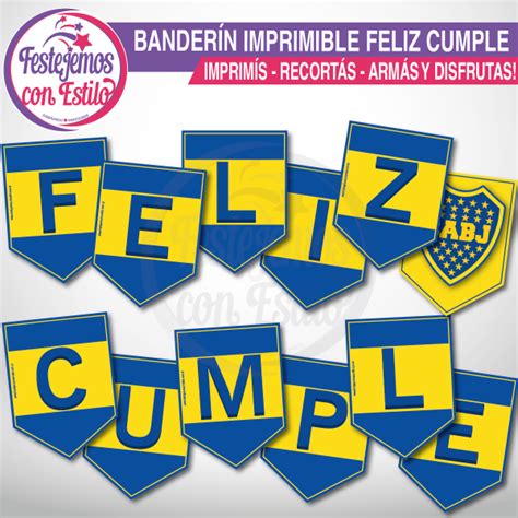 Boca Juniors Banderín Imprimible Feliz Cumple Festejemos con estilo