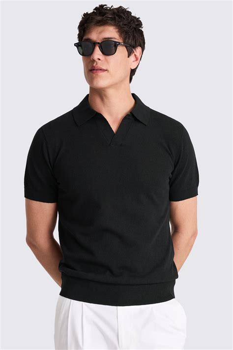 Linen Blend Black Skipper Polo | Buy Online at Moss