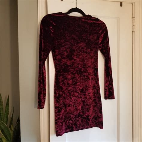 Forever 21 Dresses Deep Red Crushed Velvet Long Sleeve Minidress