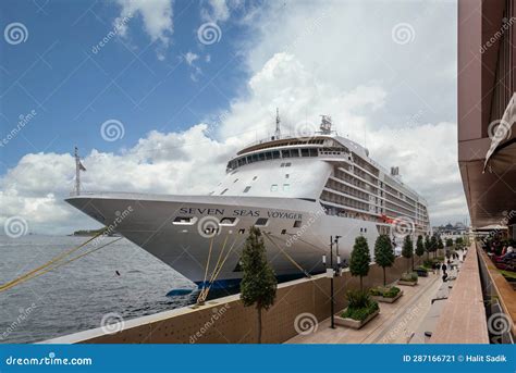 Seven Seas Voyager Cruise Ship Docked At Terminal Of Galataport Shore