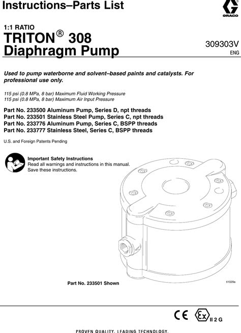 Graco 309303V 1 Ratio Triton 308 Diaphragm Pump Users Manual 309303V