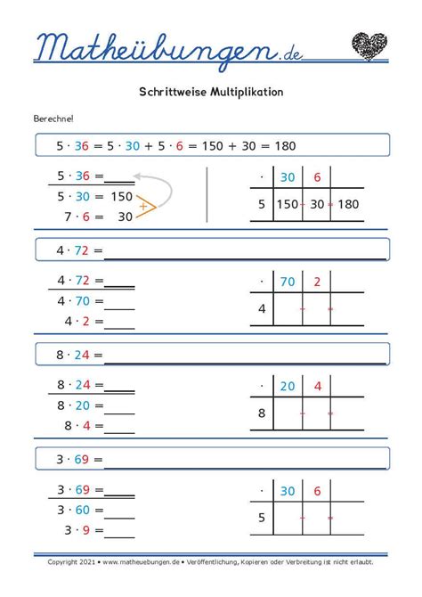 Mathe Aufgaben Schrittweise Multiplikation Halbschriftliche