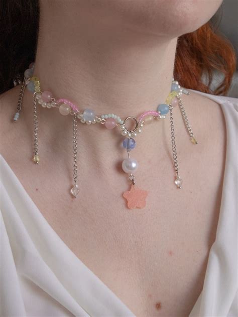 Summer Jewelry Pastel Beaded Necklace Star Pendant Choker Soft