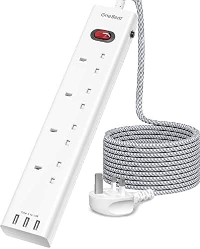 Hulker Extension Lead With USB Slots 5 Way Outlets 3 USB Ports Tidy