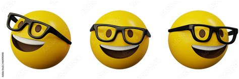 3d rendering nerd glasses emoji or yellow ball emoticon creative user ...