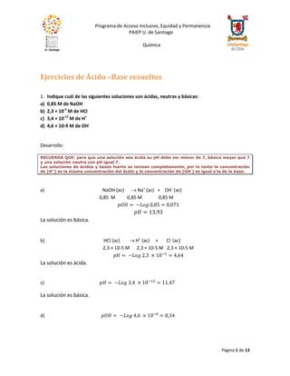 Ejercicios de Ácido Base resueltos PDF