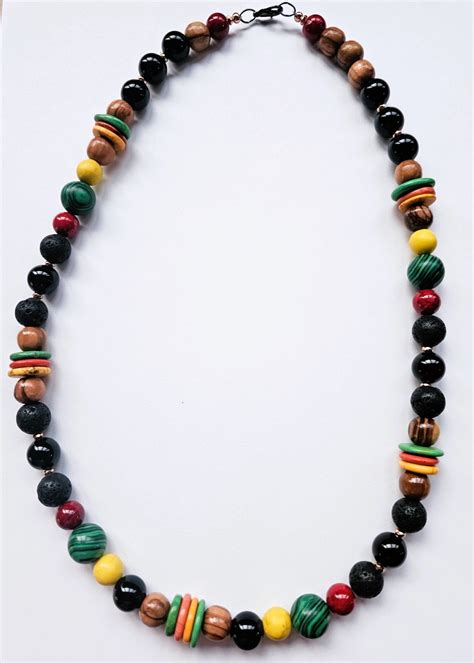 Natural Stone Bead Necklace With Malachite Red Jade And Onyx By Tonnie Black Art In America