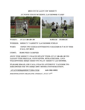 Fillable Online 2015 Our Lady Of Mercy Junior High School Lacrosse Camp