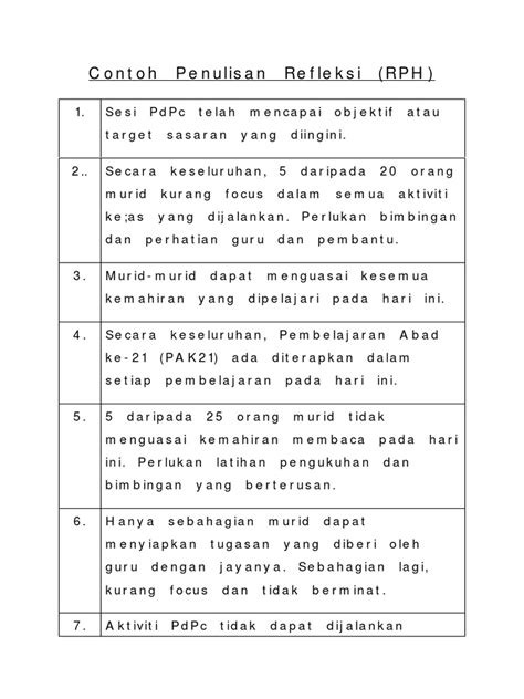 Contoh Penulisan Refleksi Rph Pra Pdf Pdf