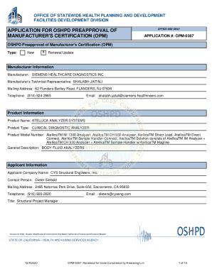 Fillable Online OSHPD Preapproval Of Manfacturers Certification OPM