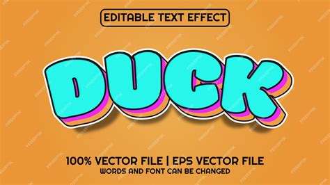 Редактируемый текстовый эффект современный 3d Duck и минимальный стиль