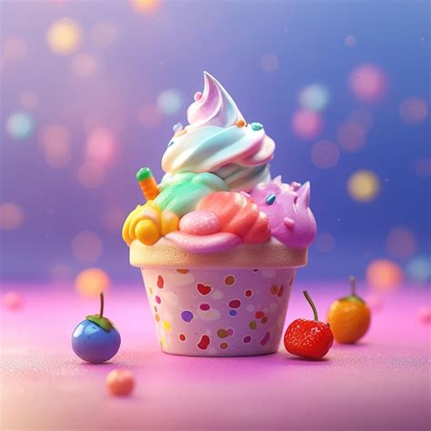 Premium AI Image | A cupcake with a colorful frosting and a strawberry ...