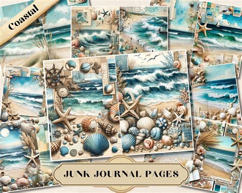 Coastal Junk Journal Pages, Beach Printable Ephemera, Ocean