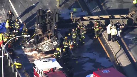 Tractor Trailer Flips Over On Mass Pike