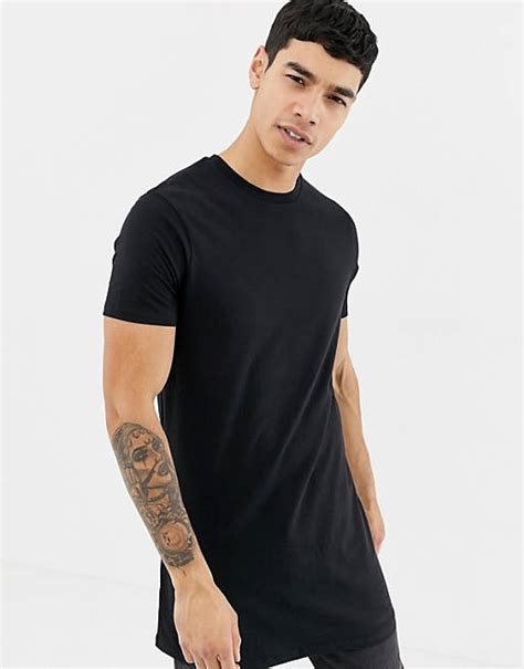 Asos Design Super Longline T Shirt With Crew Neck In Black Asos