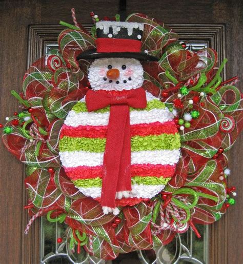 Deco Mesh Red And Lime Plaid Snowman Christmas Wreath Etsy Holiday