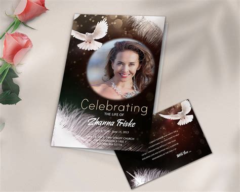 Golden Funeral Program Template White Gold Dove Funeral Etsy