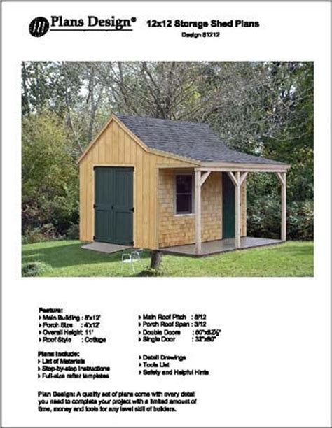 12 x 12 cottage cabin shed with porch plans etsy – Artofit