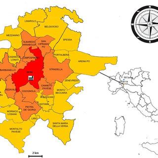 Map of the area of Broni, province of Pavia, Lombardy, north-west ...