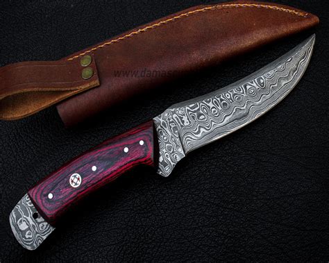 Damascus handmade skinner knife with leather sheath 2024