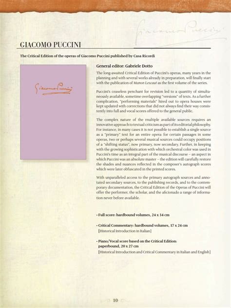 Critical Editions Catalogue Puccini | PDF | Giacomo Puccini | Vocal Musical Compositions