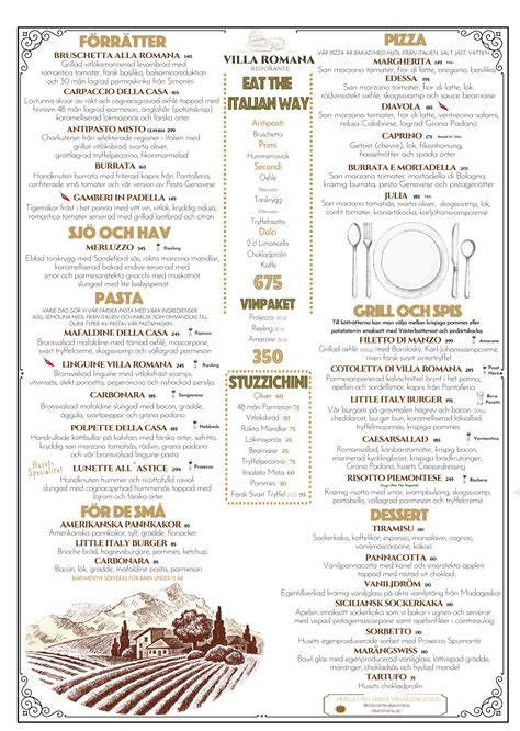 Menu Ristorante Villa Romana In Uppsala Thefork