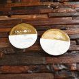 Set Of Corporate Branded Round Gold Marble Ceramic Coasters Teals