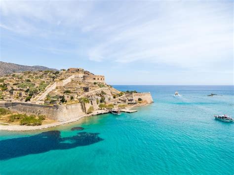 Vista De Cerca Por Drones De La Isla De Spinalonga En Creta Grecia