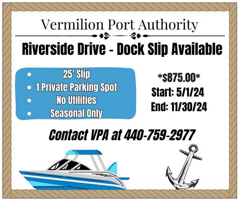 Dock Slip Available City Of Vermilion