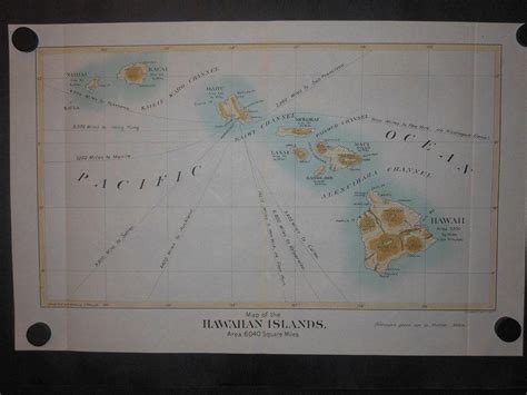 Hawaiian Islands 1898 Map Hand And Printed Color Hawaii Maui Oahu Molokai