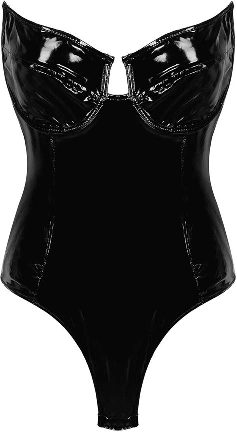 Mufeng Body Da Donna Sexy Pelle Wetlook Babydoll Lingerie Sexy Hot Per