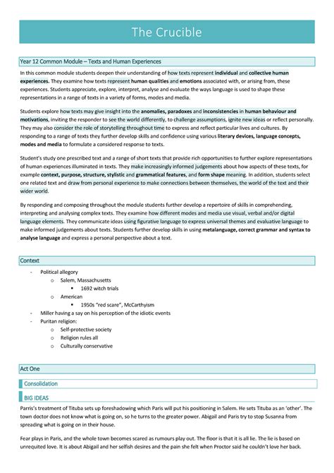 The Crucible The Crucible Year Common Module Texts And Human