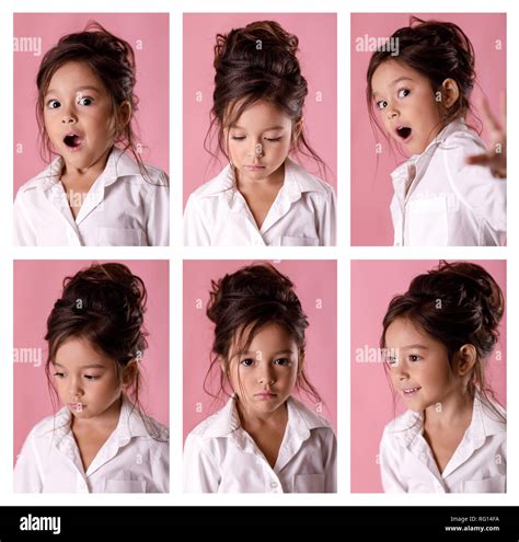 Collage De Portraits De Petite Fille Avec Diff Rentes Motions Photo