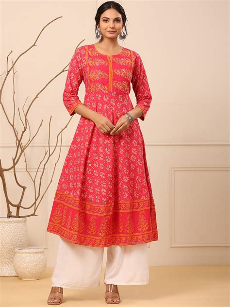 Buy Rain And Rainbow Ethnic Motifs Printed Cotton Anarkali Kurta Kurtas