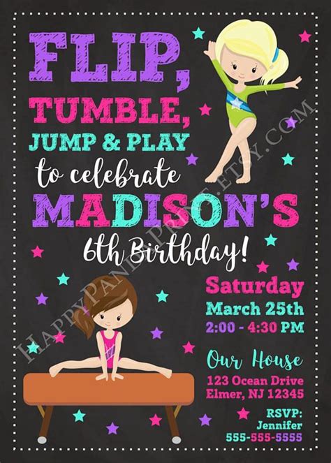 Gymnastics Birthday Invitation Gymnastics Invitation Girl Gymnastics