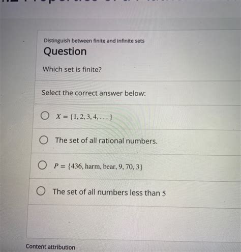 Solved Distinguish between finite and infinite sets Question | Chegg.com