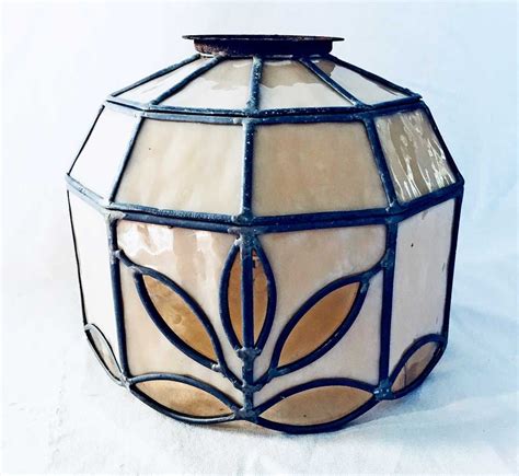 Antique Vintage Leaded Glass Lamp Shade 10 Cream Amber Etsy Glass