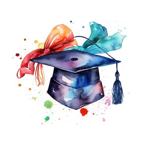 Premium Photo There Is A Watercolor Painting Of A Graduation Cap With