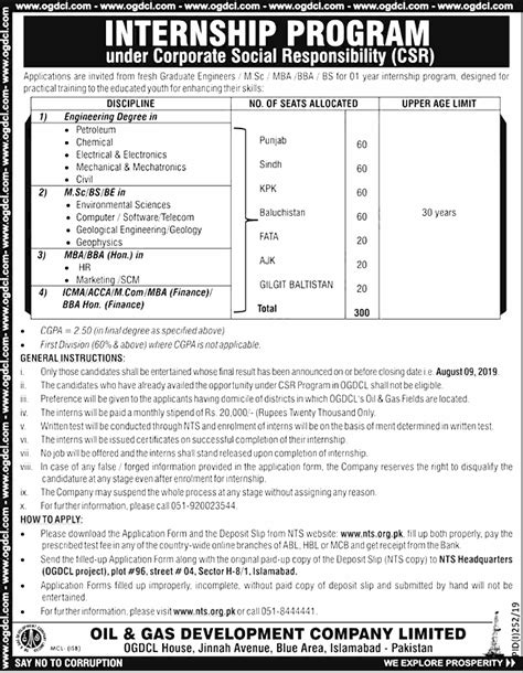 Ogdcl Internship Program Csr Nts Application Form