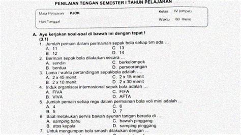 Soal Dan Kunci Jawaban Pts Semester Mapel Pjok Kelas Sekolahdasar Net