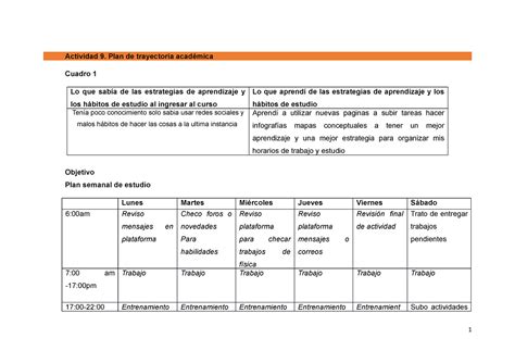 Aactividad 9 err Actividad 9 Plan de trayectoria académica Cuadro 1