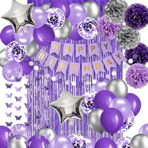 Iysoll Purple Butterfly Birthday Decorations Purple Silver