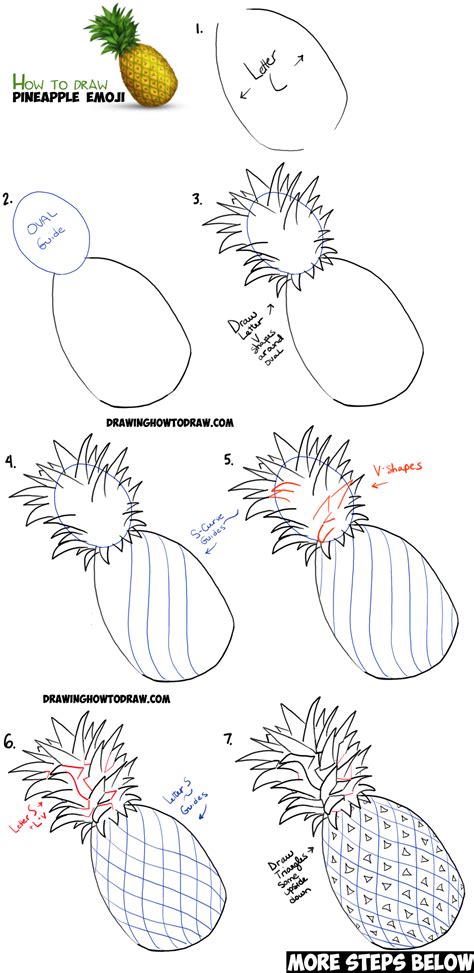 How To Draw A Pineapple Emoji Easy Step By Step Drawing Tutorial How To Draw Step By Step