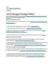 14.01 Reagan Foreign Policy.docx - Name: Date: Monday December 3rd ...